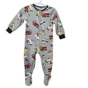 Absorba Toddler Boys 18M Fleece Footed Pajamas Gray Emergency Vehicles